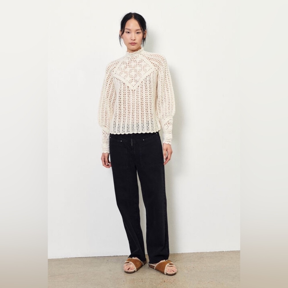 ba&sh Cream Crochet Open-Knit Long Sleeve Sweater - Picture 4 of 11